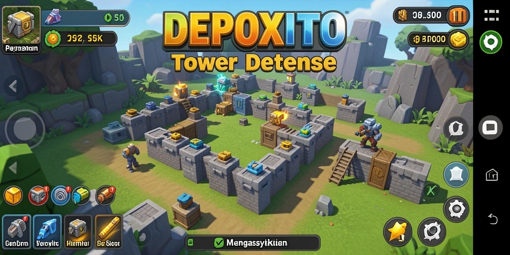 Tampilan gameplay mendebarkan di DEPOXITO yang menunjukkan strategi Tower Defense.