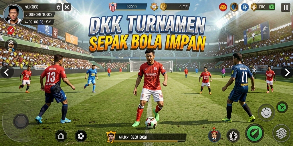 Tangkapan layar dari gameplay DKK yang seru di lapangan sepak bola.