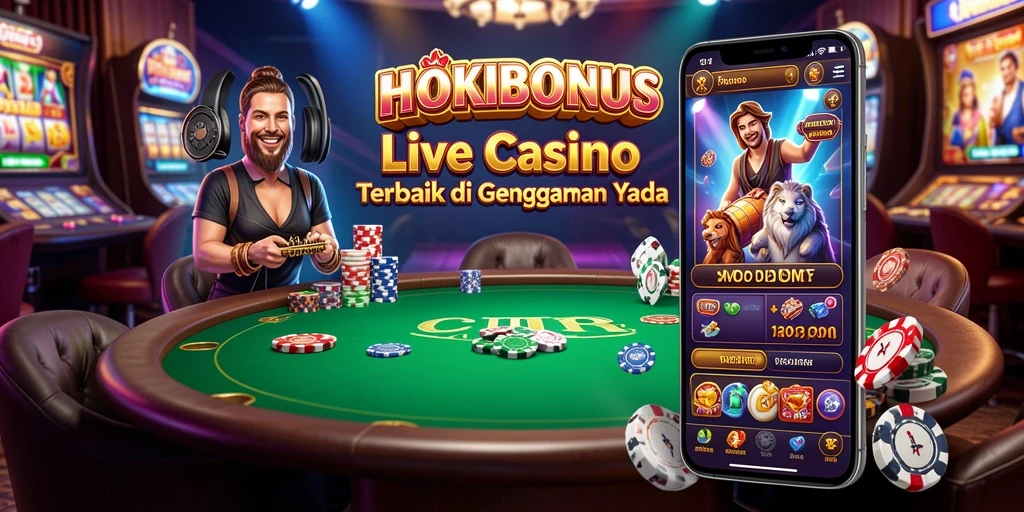 Screenshot HOKIBONUS menunjukkan dealer live yang ramah dan permainan yang menarik.