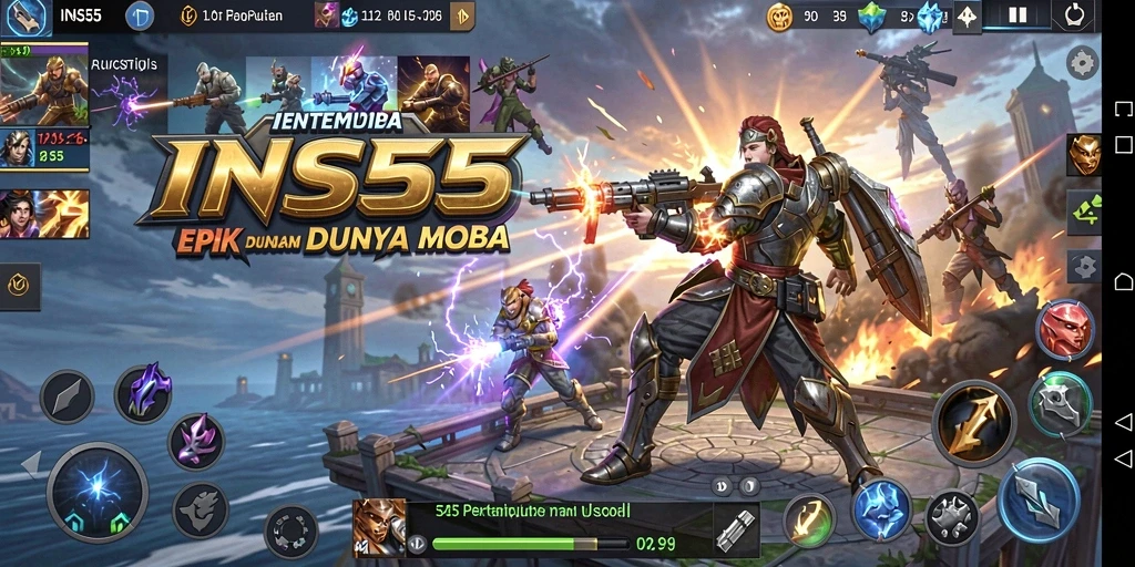 Screenshot gameplay INS55 dengan aksi pertempuran seru.