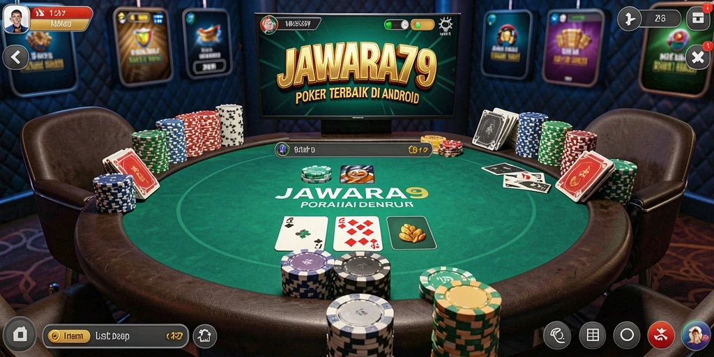 Tampilan gameplay menegangkan dengan kartu poker di layar.