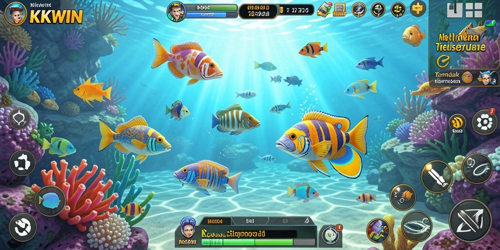 Tampilan gameplay KKWIN yang memukau saat menangkap ikan.