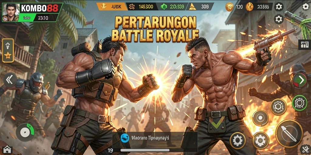 Tampilan gameplay seru dari KOMBO88 yang menunjukkan aksi Battle Royale.