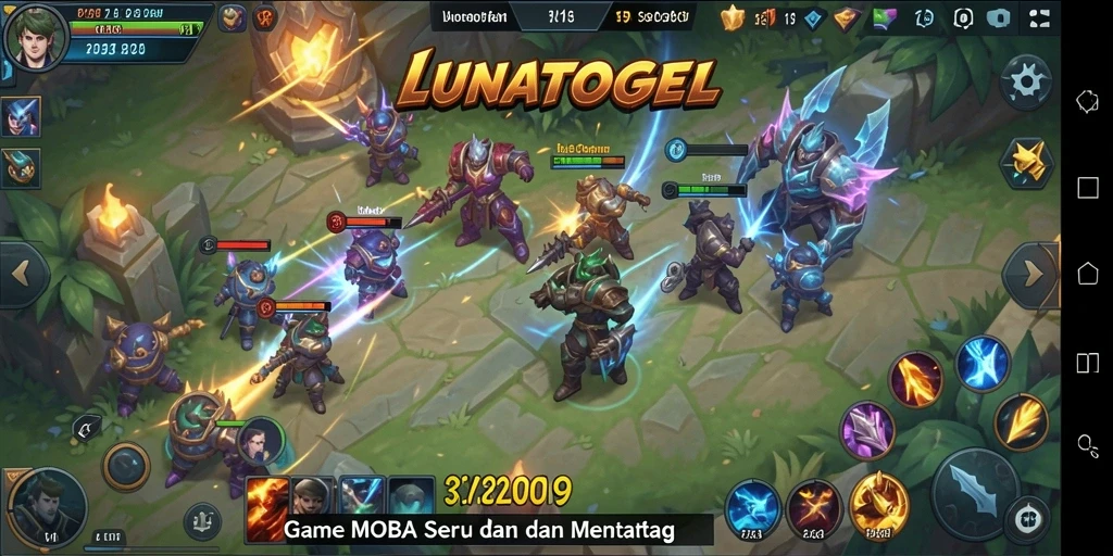 Screenshot gameplay LUNATOGEL menampilkan pertarungan seru antar karakter.