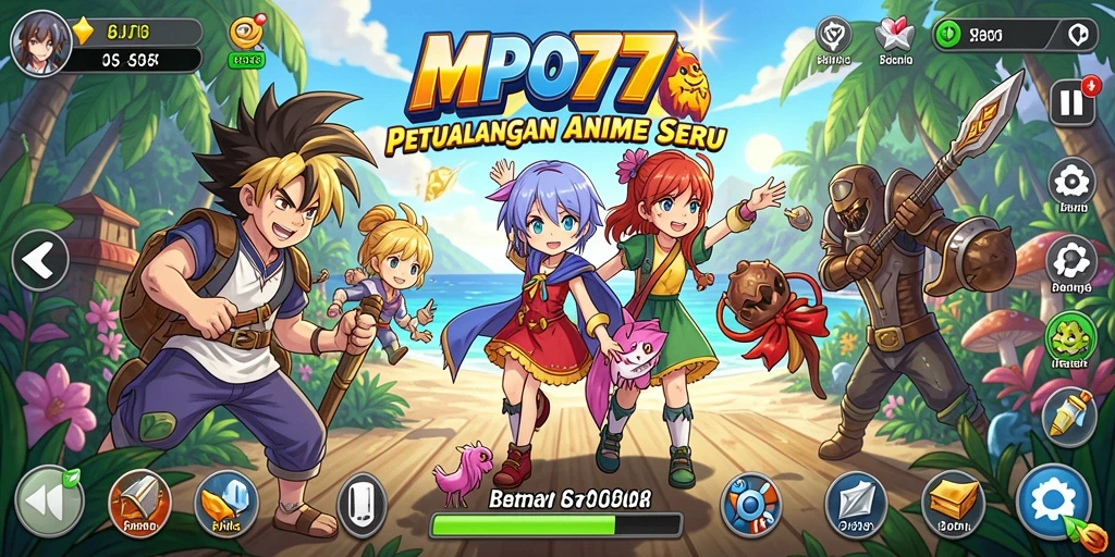 Tampilan gameplay MPO777 yang penuh warna dengan karakter anime.