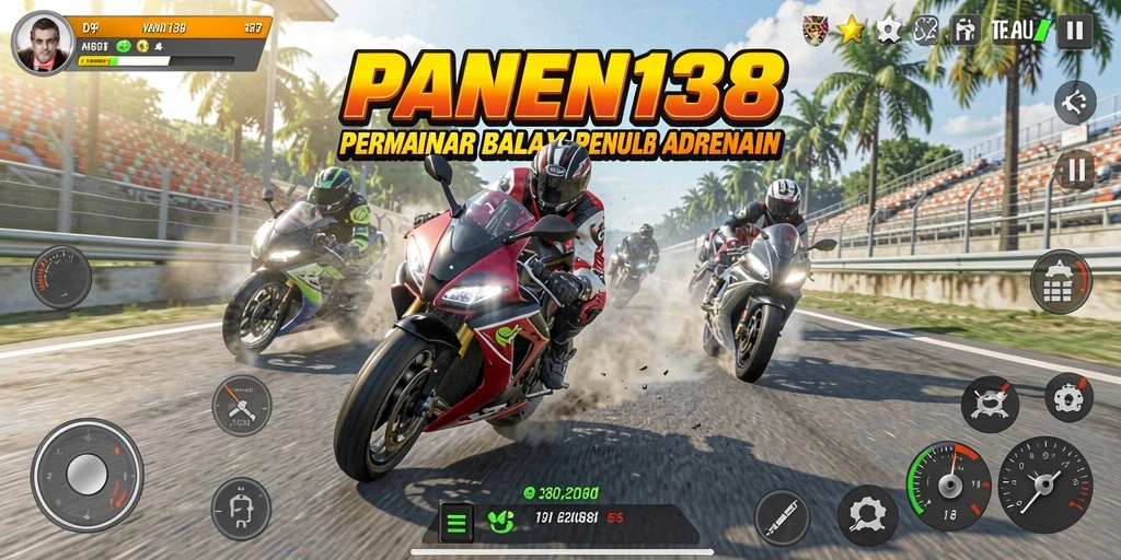 Screenshot gameplay dari PANEN138 menampilkan aksi balapan motor yang mendebarkan.
