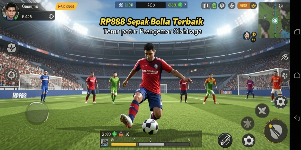 Tangkapan layar gameplay RP888 menunjukkan intensitas pertandingan sepak bola.