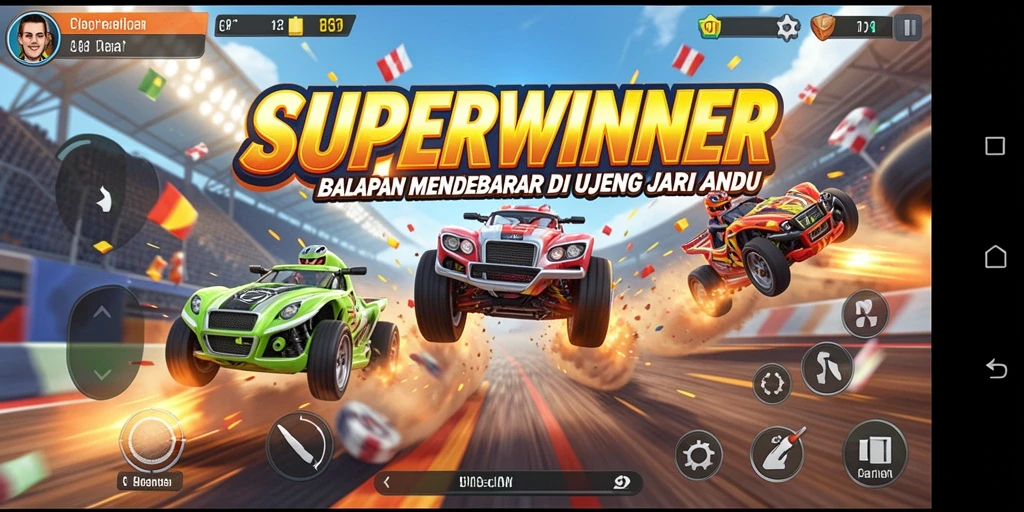 Tampilan gameplay menarik dari SUPERWINNER dengan balapan seru.