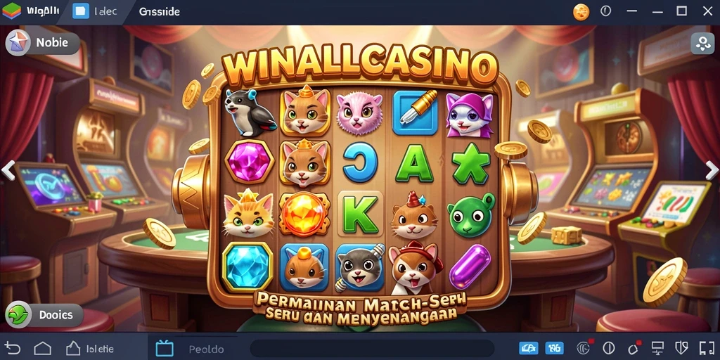 Tampilan gameplay seru di WINALLCASINO dengan kombinasi simbol Match-3.